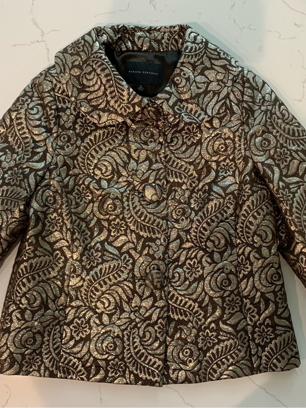 Banana Republic Brown and Gold Floral Brocade Blazer